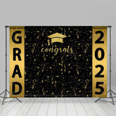 Aperturee - Congrats Golden Ribbons Black Graduation Backdrop